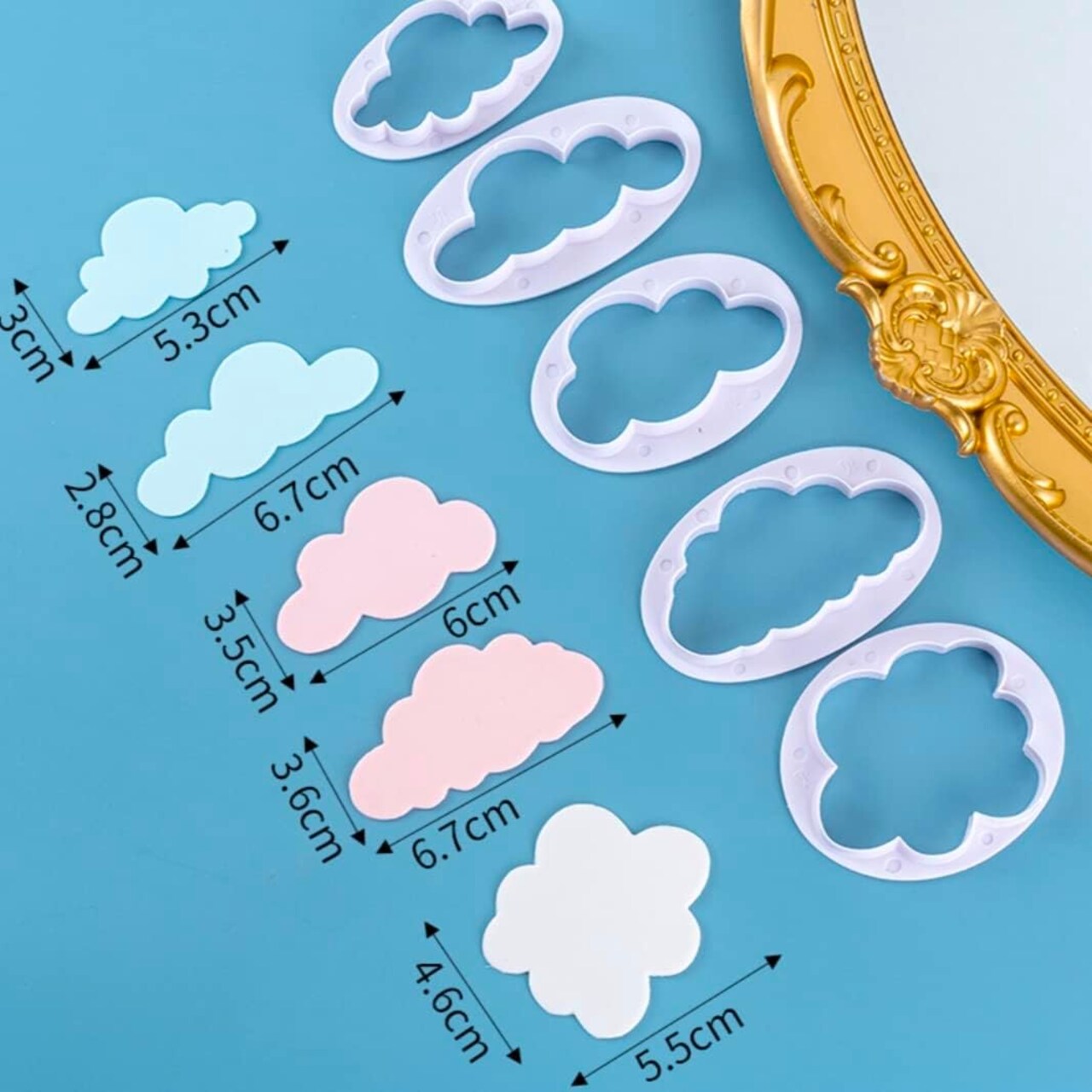 1 Set of 5PCS Plastic Fluffy Fondant Cloud Cutter Gum Paste Cutter 3D Embossing Cookie Cake Molds Cupcake Topper Sugar Craft Fondant Decorating Tools for Kids Adults Kitchen